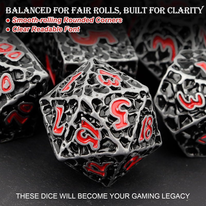 Haxtec DND Dice Set Metal Dice Compatible with Dungeons and Dragons D&D Gift TTRPG Antique Iron Red Polyhedral Dice - Image 3